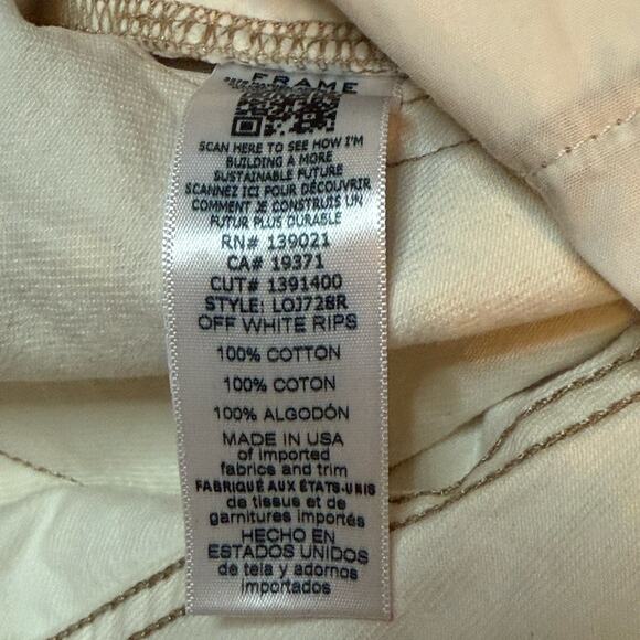 Frame Denim High Rise Straight Fit Distressed Jeans Off-White Rips Le Original - Picture 12 of 13